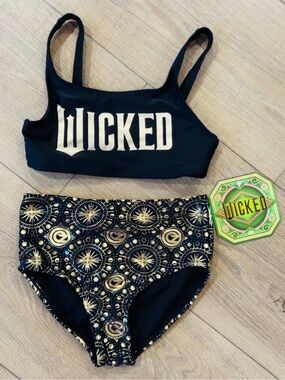 Girls Wicked Black Crop Bikini Top & High Waist Bottom Set Bathing Suit